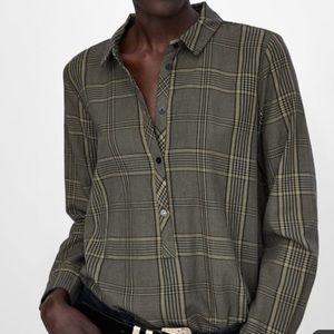 ZARA Woman plaid jewel button dress blouse…